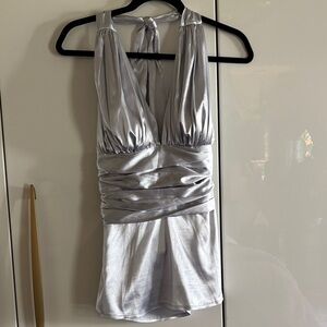 Scarlett Metallic Silver Halter Blouse